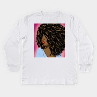 Afro hair black woman digital art Kids Long Sleeve T-Shirt